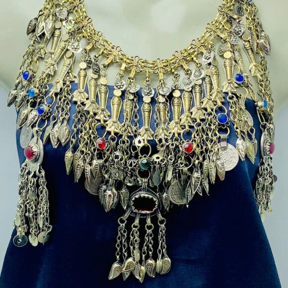 Vintage Afghan Oversized Necklace Embellished with Fish Motifs, Bib Necklace - Picture 3 of 7